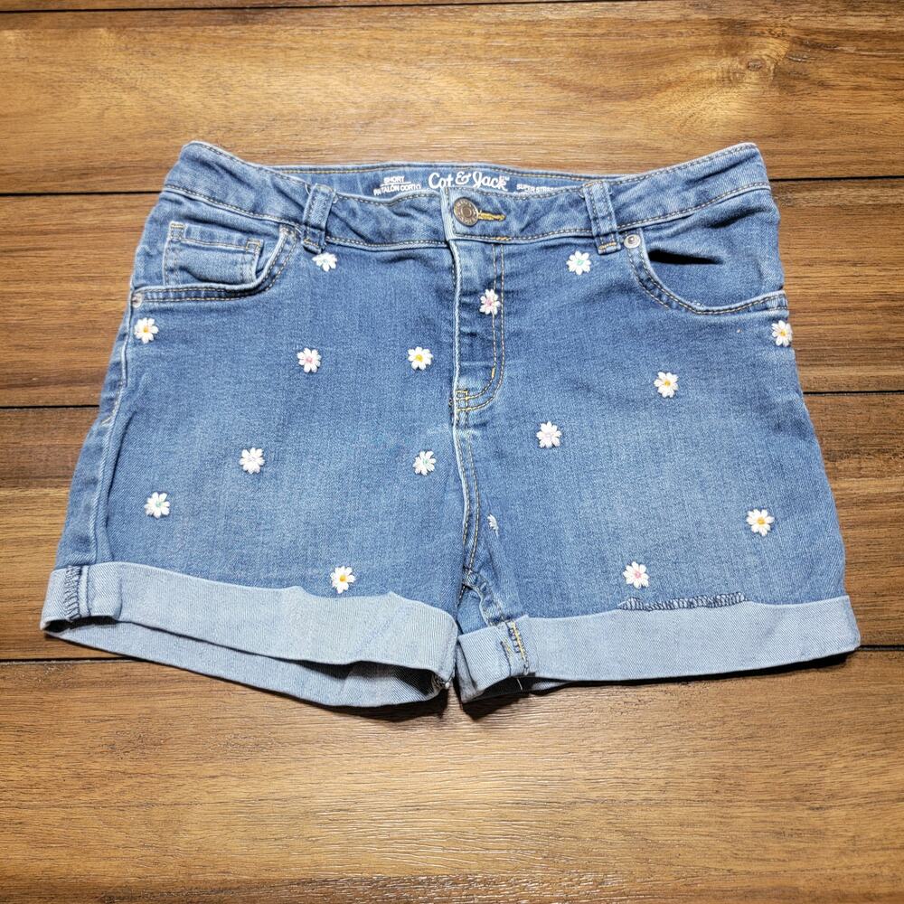 Cat & Jack Short Super Stretch Shorts W/ Embroidered Flowers - Size XL (14/16)